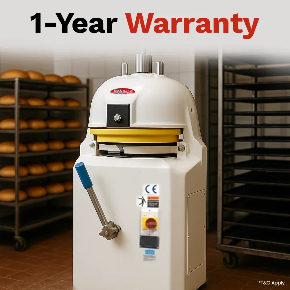 BakeMax Semi-automatic bun divider with stainless steel construction, consistent dough portions, easy to clean, reliable countertop unit for bakeries.