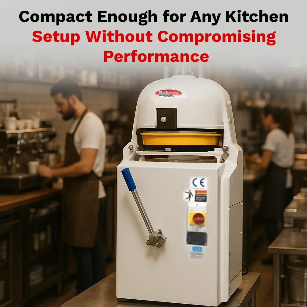 BakeMax Semi-automatic bun divider with stainless steel construction, consistent dough portions, easy to clean, reliable countertop unit for bakeries.