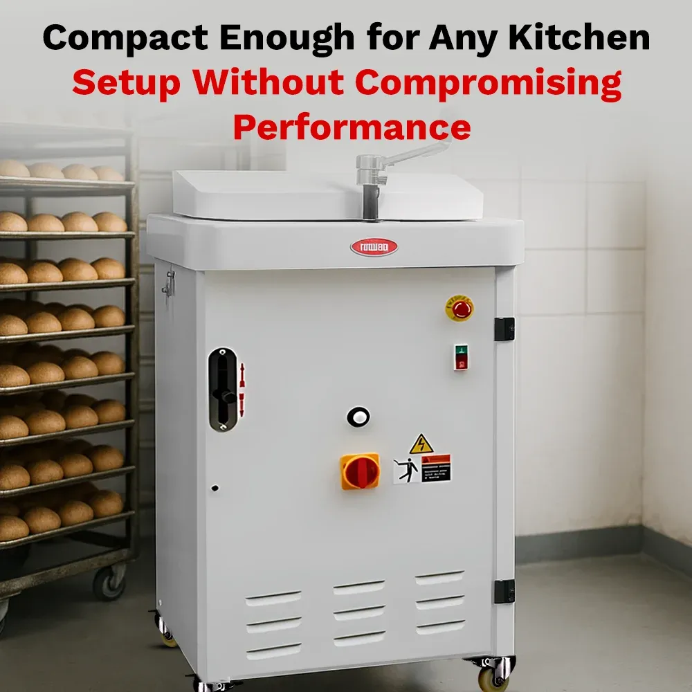 BakeMax Hydraulic dough divider with stainless build, floor model with high output, easy to clean, ideal for dividing large dough blocks in bakeries.