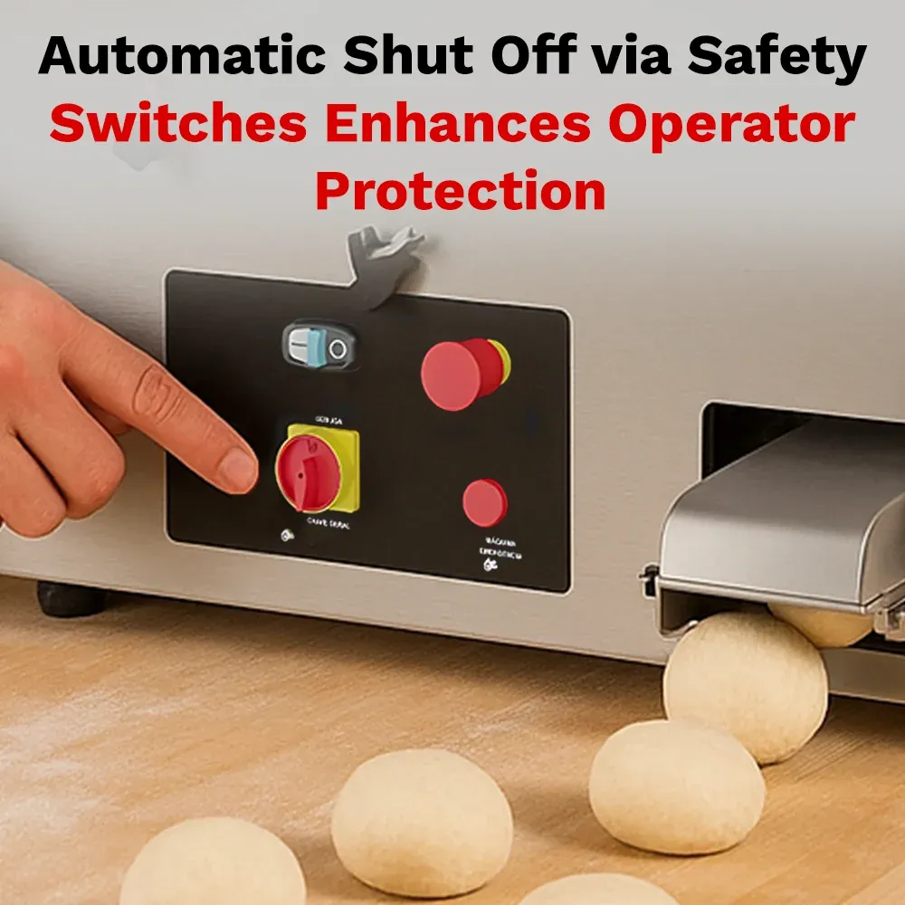 BakeMax BMCCD01 Titan Series continuous dough divider with stainless steel housing, countertop design, dough hopper, and discharge chute for bakery.