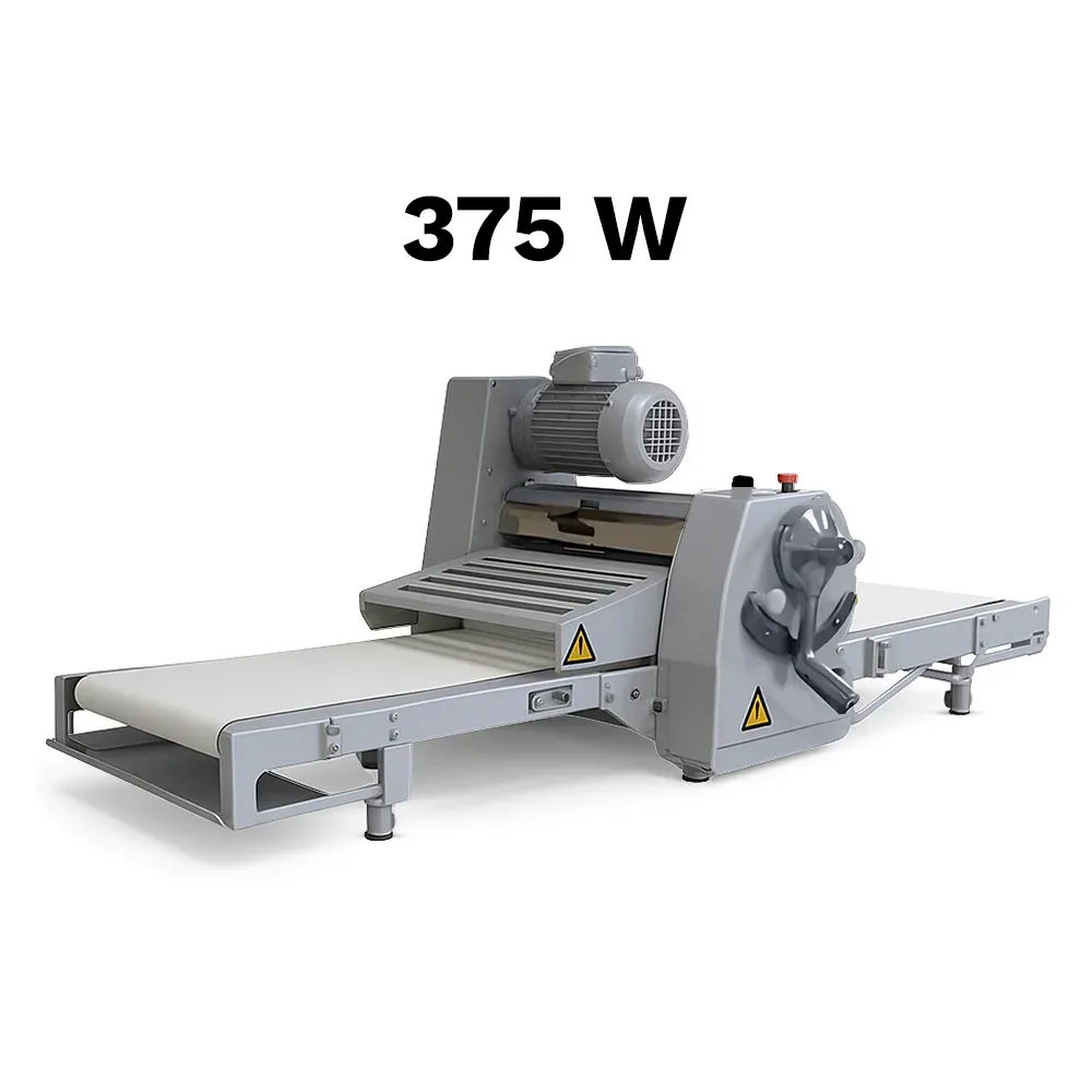 BakeMax Countertop dough sheeter with reversible rollers, quiet motor, compact and easy to clean, suited for bakery, pizza, and pastry kitchens.