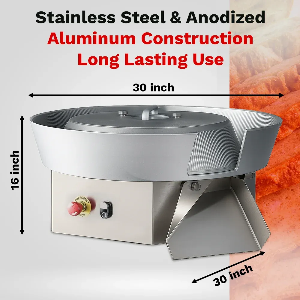 BakeMax Titan Series countertop dough ball rounder with stainless steel housing, safety guard, and adjustable settings for dough portion rounding.