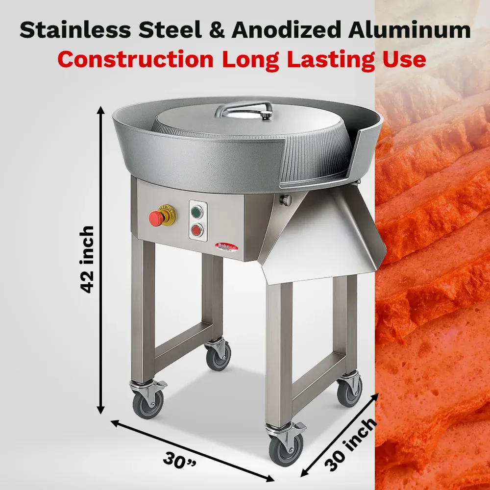 BakeMax Titan Series dough ball rounder with stainless steel frame, floor-standing build, and adjustable high-volume rounding capacity for bakeries.