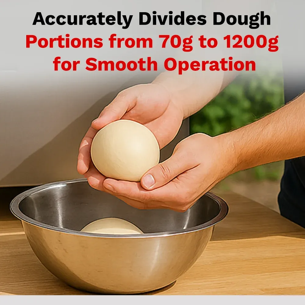 BakeMax Titan Series dough ball rounder with stainless steel frame, floor-standing build, and adjustable high-volume rounding capacity for bakeries.