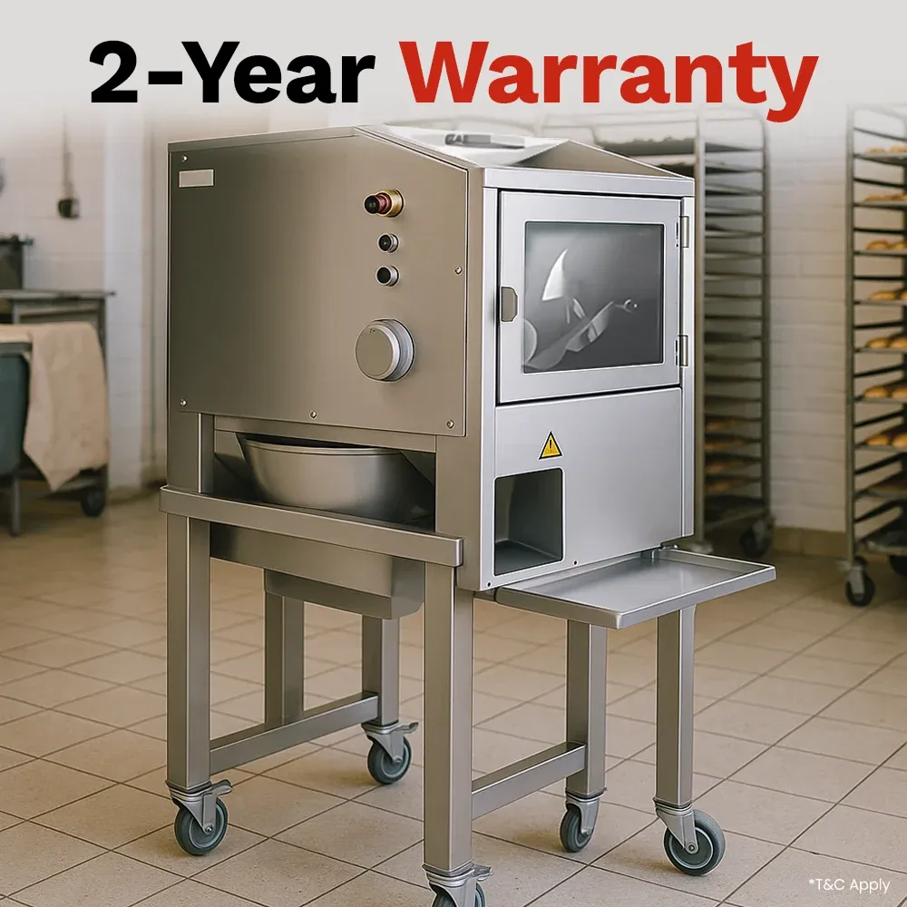 BakeMax BMDD005 Titan Series automatic dough divider and rounder with countertop stainless design, dough hopper, and efficient portioning for bakeries