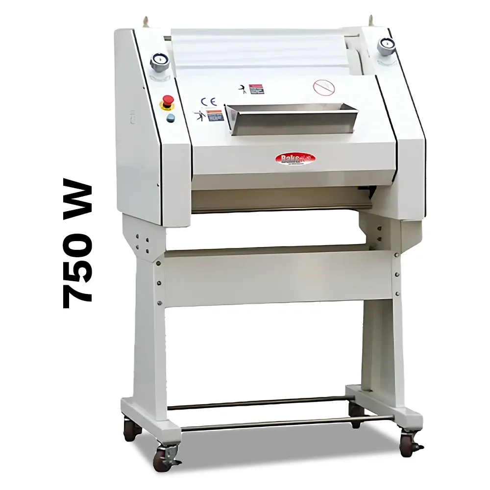 BakeMax Titan Series 39-inch French bread moulder with stainless steel rollers, heavy-duty frame, and floor design ideal for bakeries and bread shops.