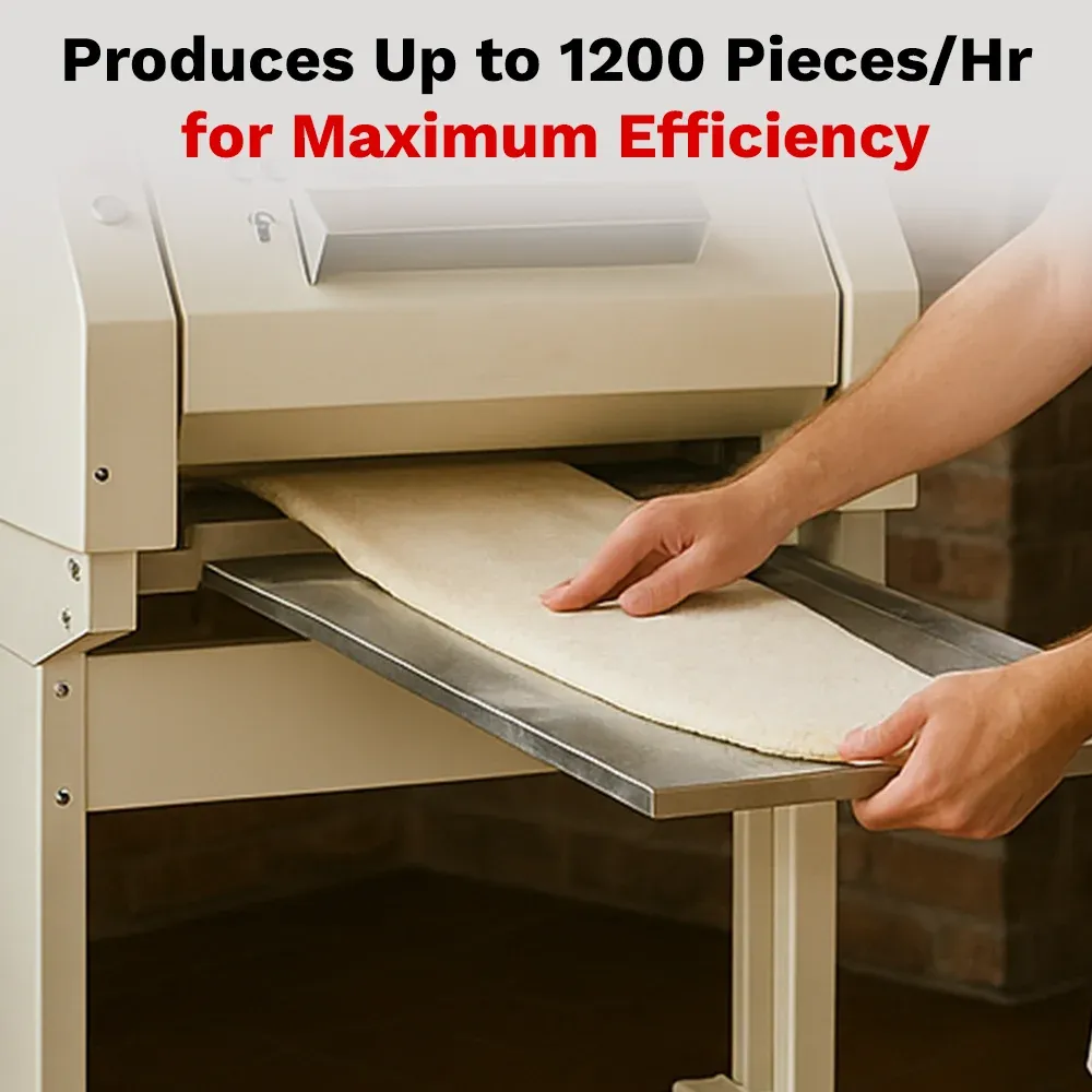 BakeMax Titan Series 39-inch French bread moulder with stainless steel rollers, heavy-duty frame, and floor design ideal for bakeries and bread shops.