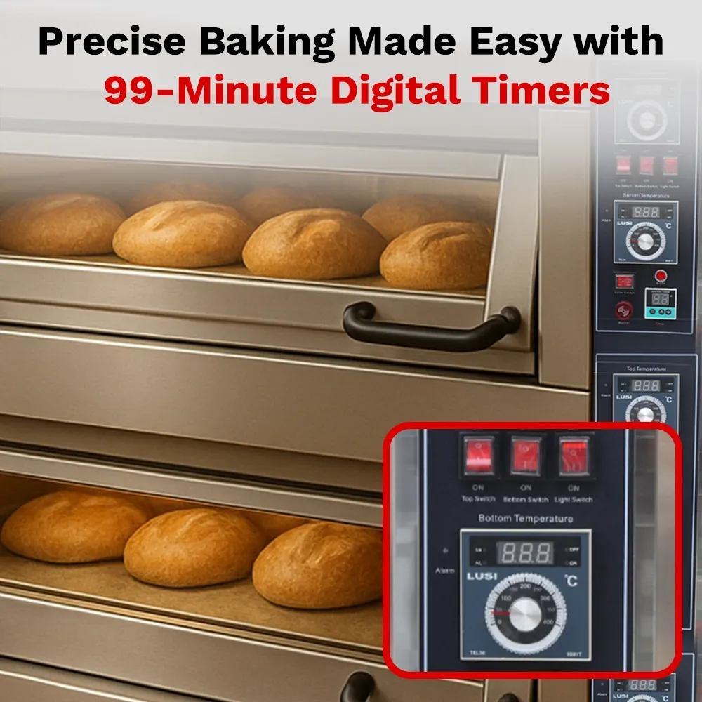 BakeMax double-deck electric oven balances space-saving design with strong performance for steady baking of breads, pastries, and other goods.