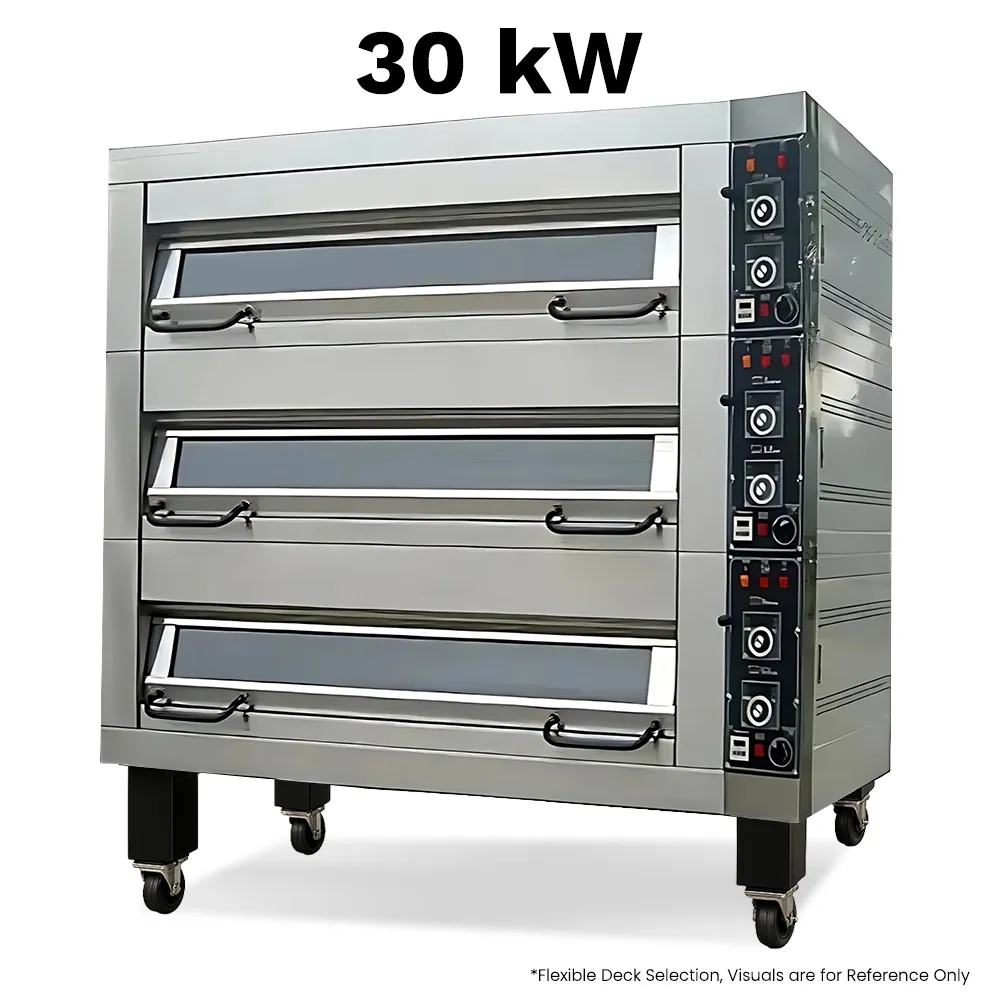 BakeMax triple-deck electric oven fits multiple sheet pans, providing consistent temperature control for medium to large baked goods production.