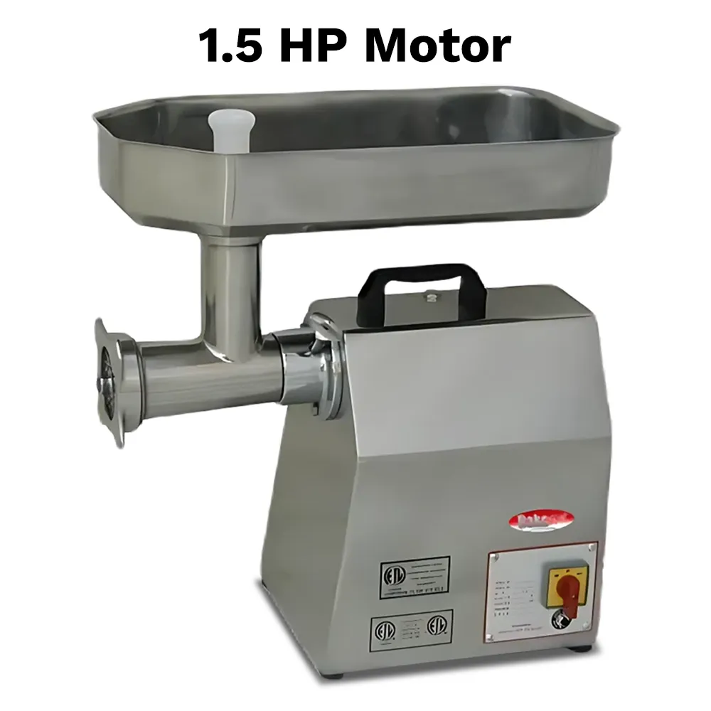 BakeMax Compact 20-inch electric countertop meat grinder, quiet operation with cooling vents, perfect for daily fresh meat grinding in small kitchens.