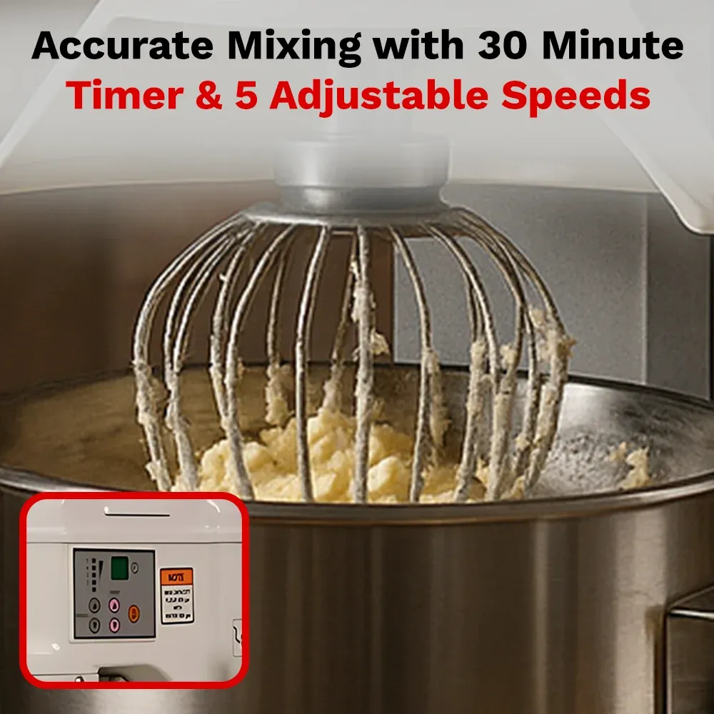 BakeMax countertop planetary mixer perfect for small batches of dough, cake batter, and whipped toppings in cafés. Great for quick prep tasks.