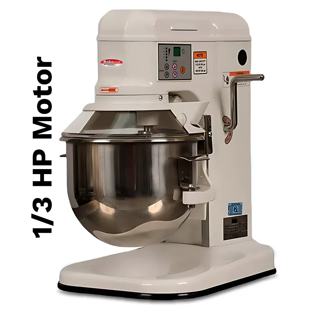 BakeMax countertop planetary mixer perfect for small batches of dough, cake batter, and whipped toppings in cafés. Great for quick prep tasks.