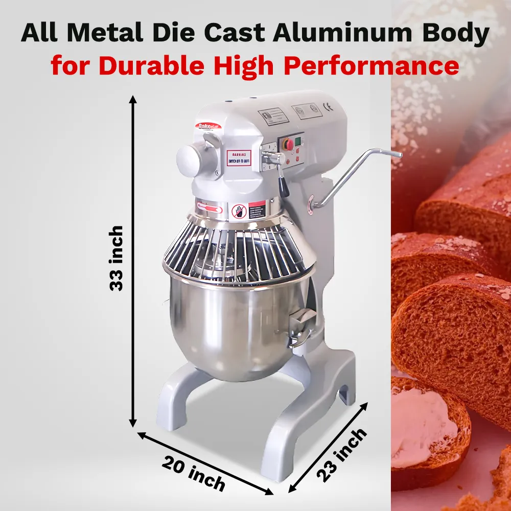 BakeMax countertop planetary mixer built for consistent mixing of batters, doughs, and whipped creams in tight spaces. Compact yet high-performing.