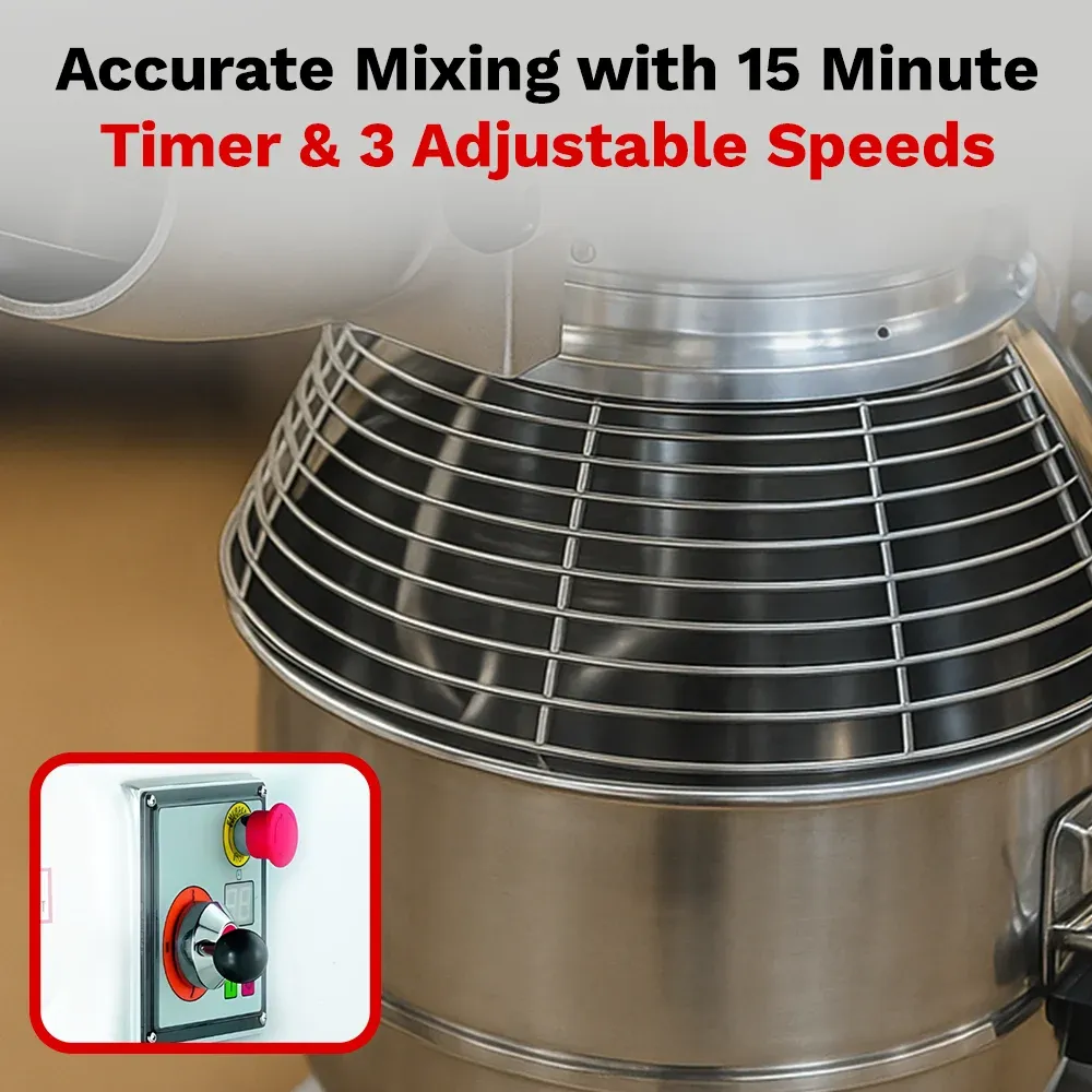 BakeMax countertop planetary mixer perfect for medium-scale pastry and bread production in cafés and restaurants. Built for non-stop prep cycles.