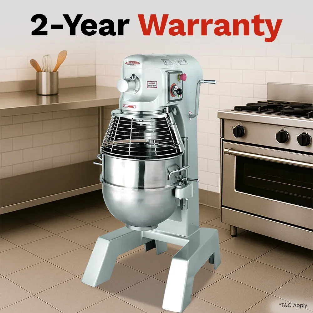 BakeMax countertop planetary mixer perfect for medium-scale pastry and bread production in cafés and restaurants. Built for non-stop prep cycles.