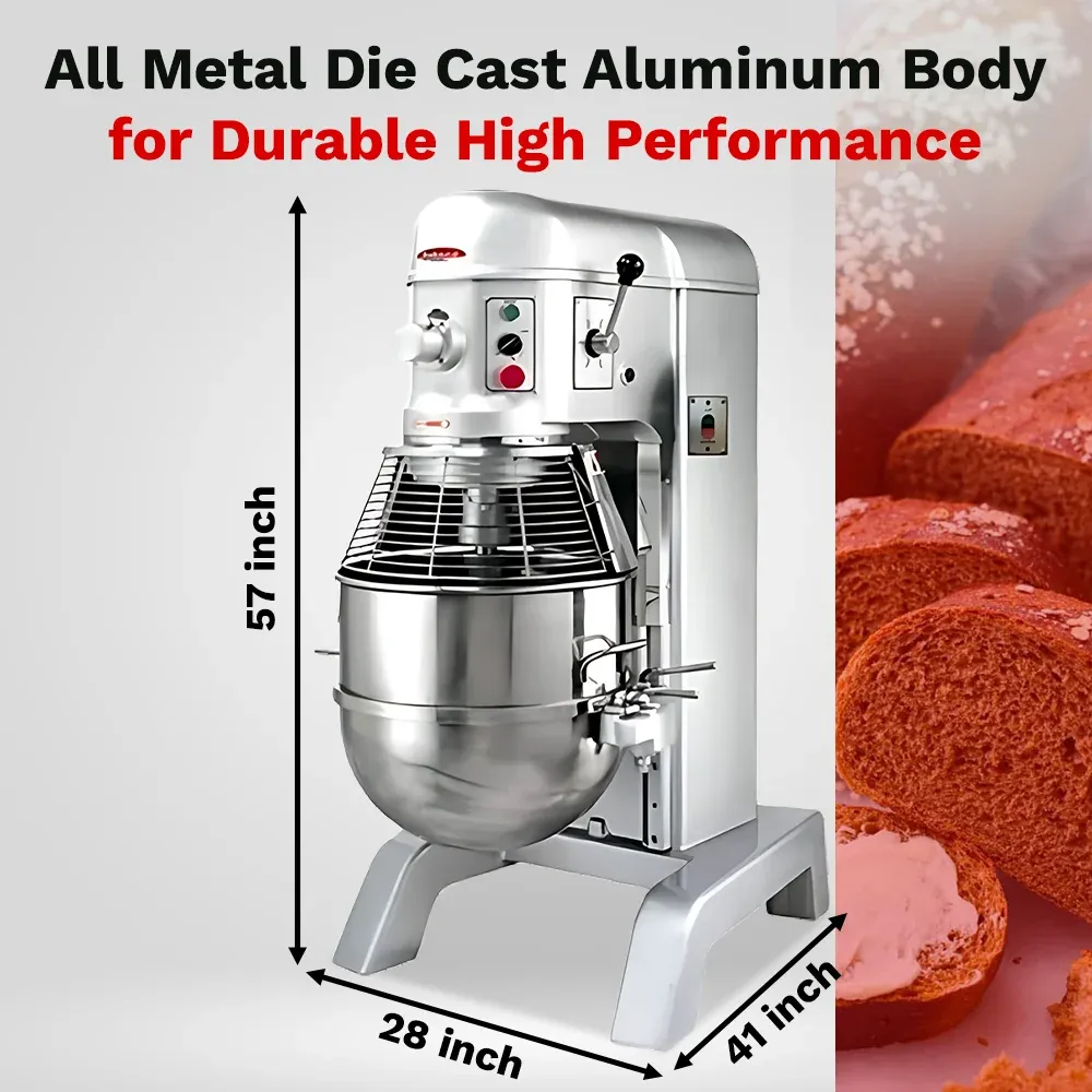 BakeMax sturdy floor planetary mixer delivering uniform mixing for bread dough and cake batter in commercial kitchens. Preferred by baking pros.