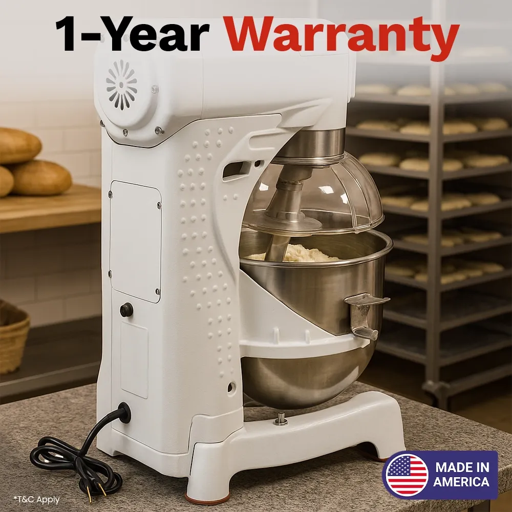 BakeMax electric countertop planetary mixer with generous bowl size for consistent mixing in busy bakeries and kitchens. Durable and reliable.