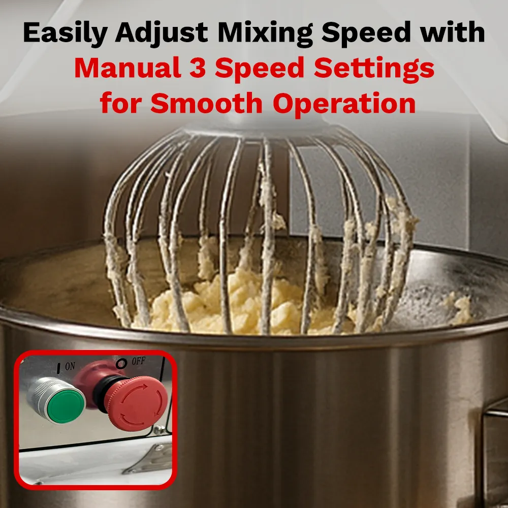 BakeMax electric countertop planetary mixer with generous bowl size for consistent mixing in busy bakeries and kitchens. Durable and reliable.