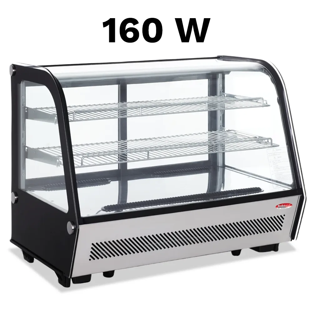 BakeMax BMREF35 titan series Countertop refrigerated display case with glass front and stainless steel frame, Titan Series, 35.4-inch wide.