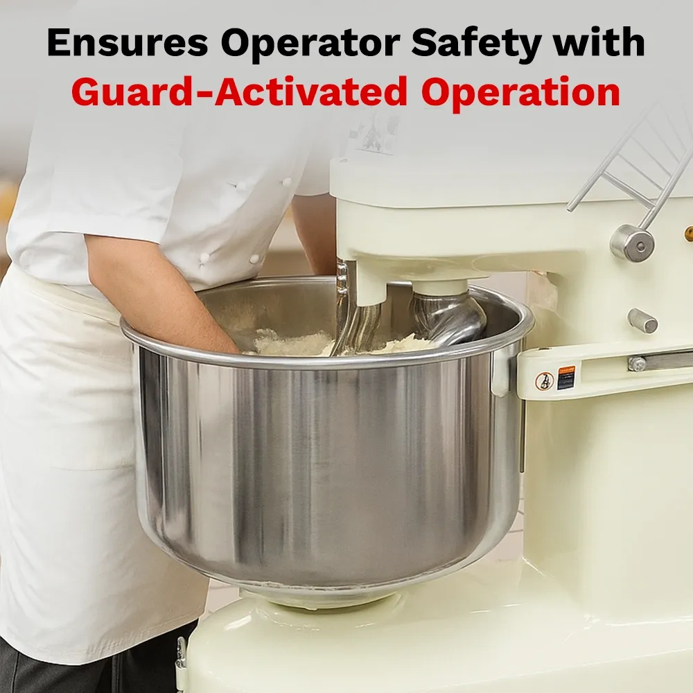 BakeMax spiral dough mixer with medium capacity and bowl size, perfect for bakeries seeking reliable performance and even dough mixing results.