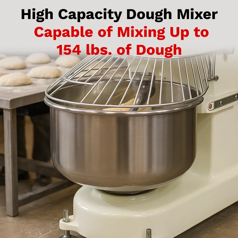 BakeMax compact spiral dough mixer handles medium dough batches, perfect for mid-size bakeries seeking consistent texture and high-volume output.