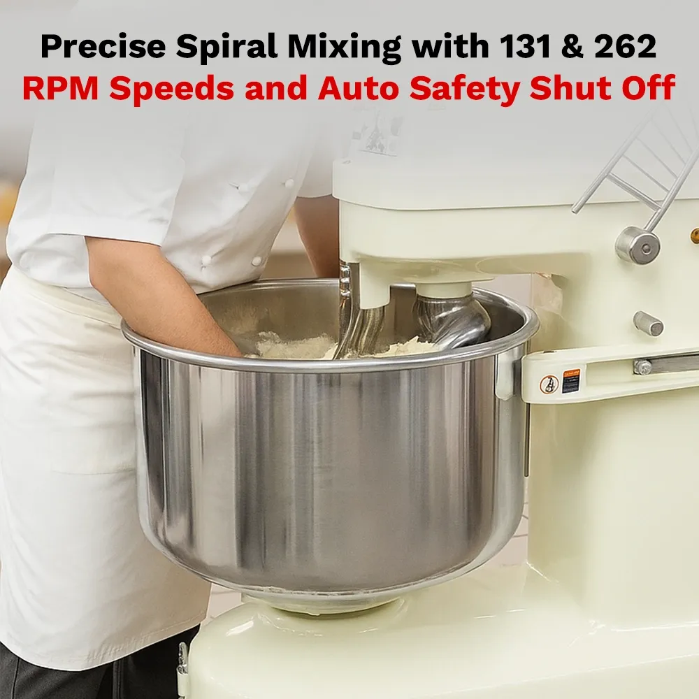 BakeMax extra-large spiral dough mixer made for bakeries handling large dough batches with gentle, consistent kneading. A true long-term workhorse.