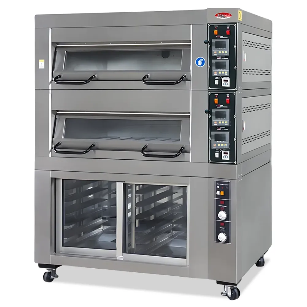 BakeMax compact triple-deck electric oven holds multiple sheet pans, offering powerful baking capability for mid-size bakeries with limited space.