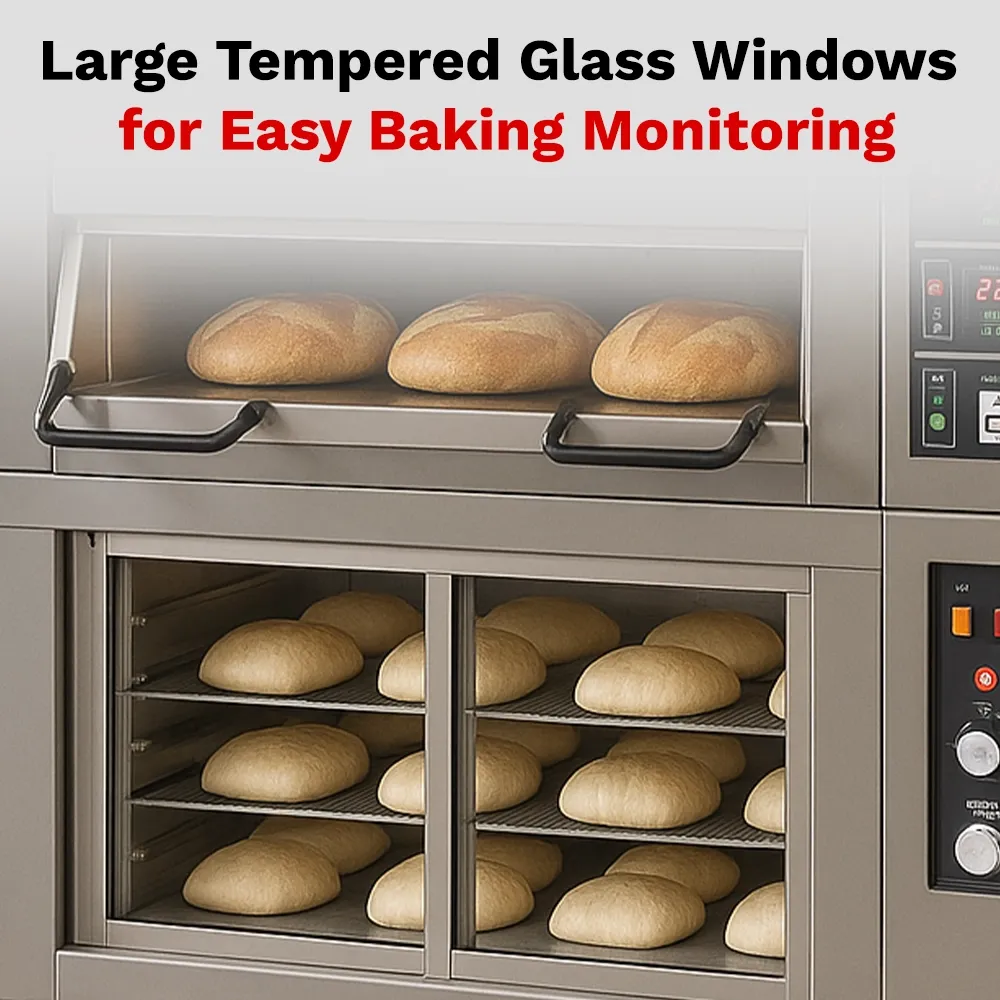 BakeMax compact triple-deck electric oven holds multiple sheet pans, offering powerful baking capability for mid-size bakeries with limited space.