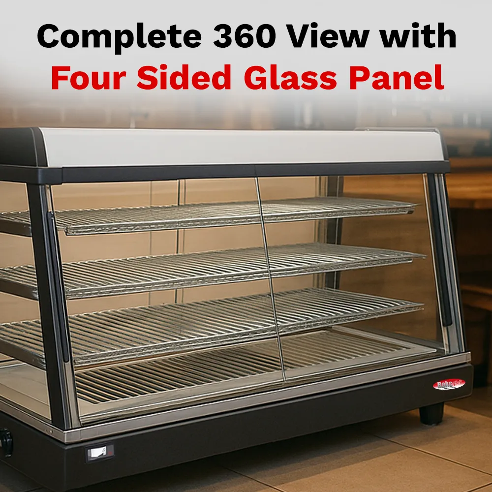 BakeMax BMTSC36 Mid-size heated display case, countertop unit with glass panels for food merchandising, Titan Series, 36-inch.