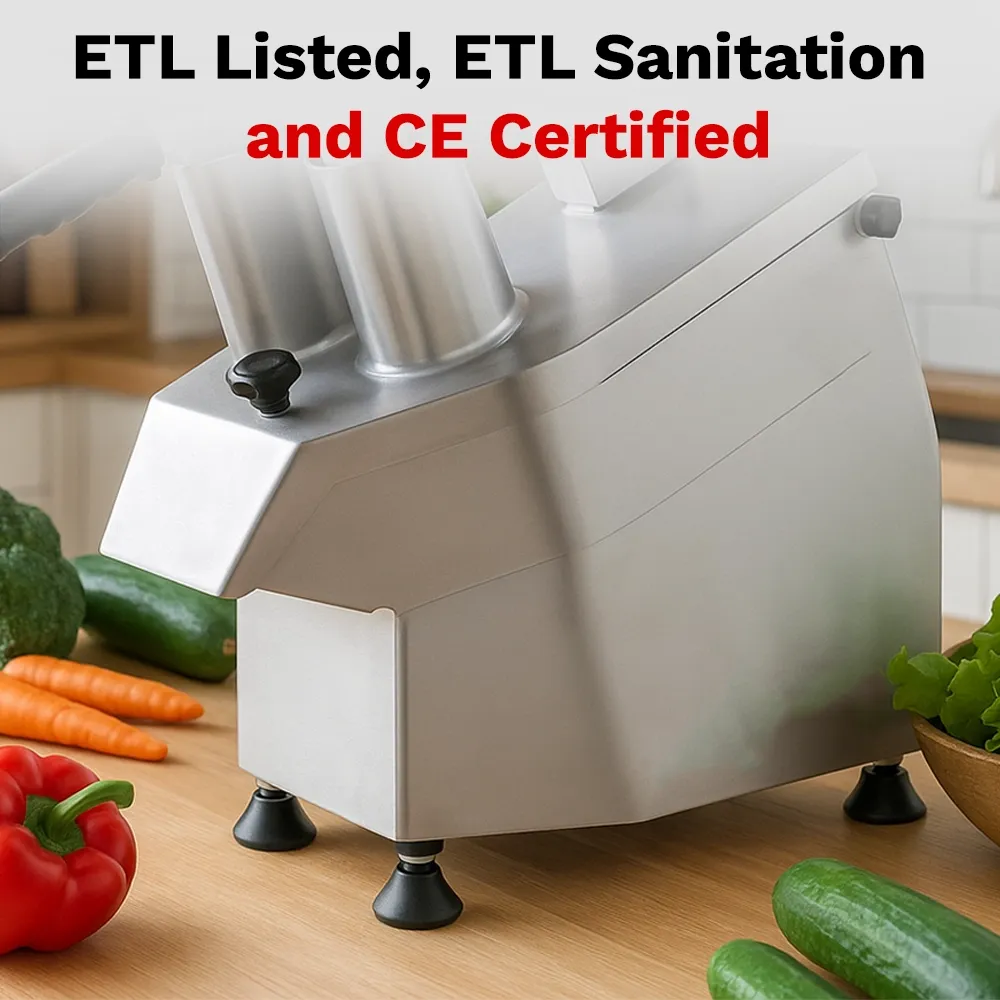 BakeMax Manual 20-inch vegetable cutter slices up to a thousand pounds per hour, ideal for fast salad prep in busy kitchens. Easy to clean design.