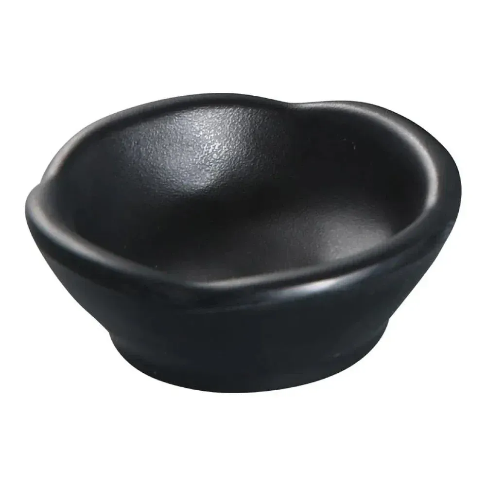 Black melamine sauce dish by Yanco China with a matte finish, perfect for dips, soy sauce, or condiments, a durable choice for busy kitchens.