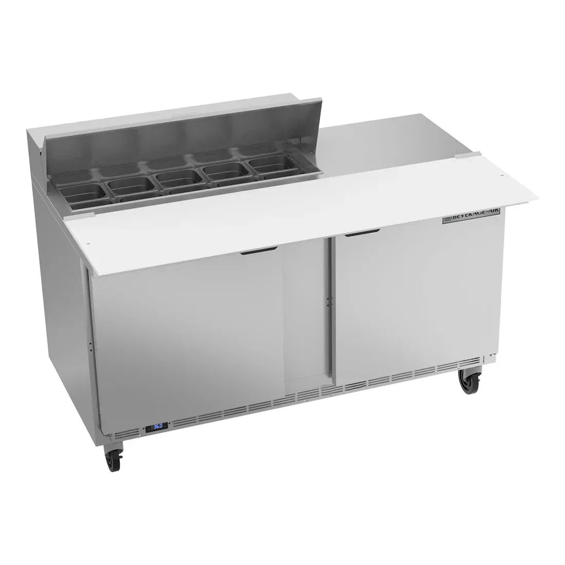 Beverage-Air two-door refrigerated sandwich prep table designed for quick, easy ingredient access and reliable cooling in daily use.