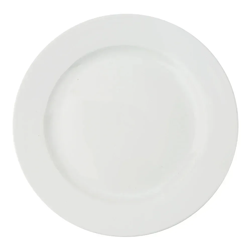 Yanco China classic round white porcelain dinner plate with glossy surface and clean lines, suited for daily dining or refined meal presentations.
