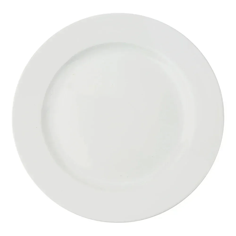 Yanco China round white porcelain dinner plate with smooth finish and classic form, perfect for serving main dishes, pasta, or seasonal specialties.
