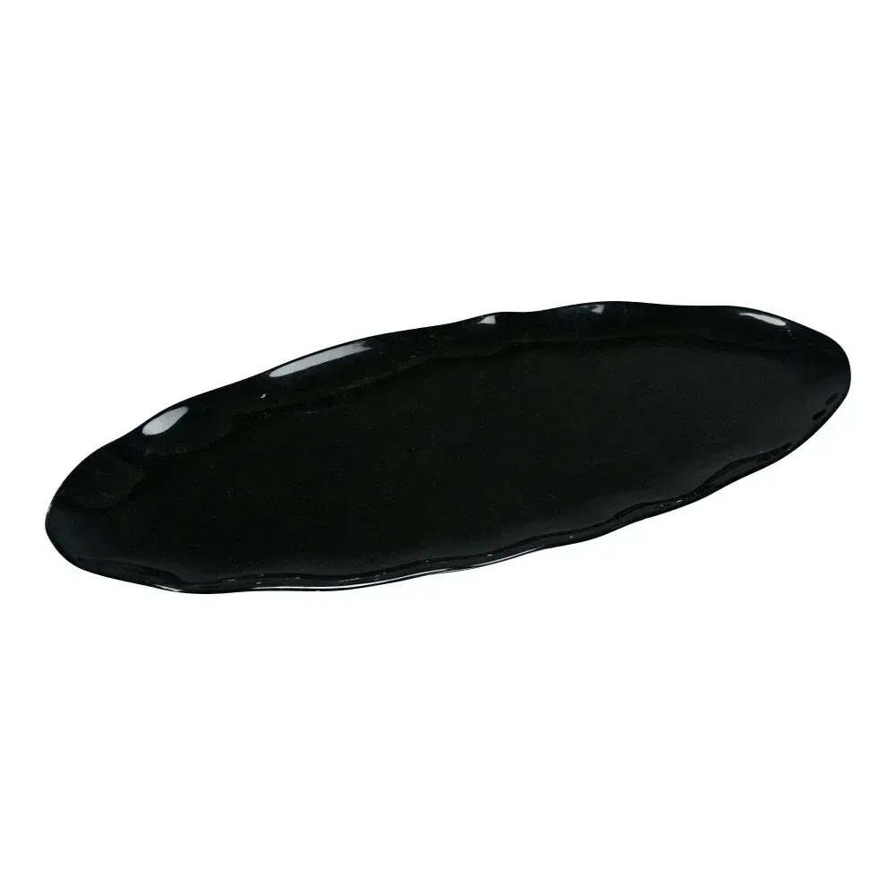 Black melamine oval catering platter from Yanco China with a modern look, perfect for stylish serving of appetizers, desserts, and mains.