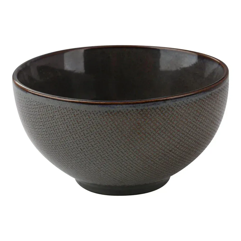 Yanco China brown round rice bowl with textured exterior, designed for authentic presentation of rice or side dishes in casual dining.
