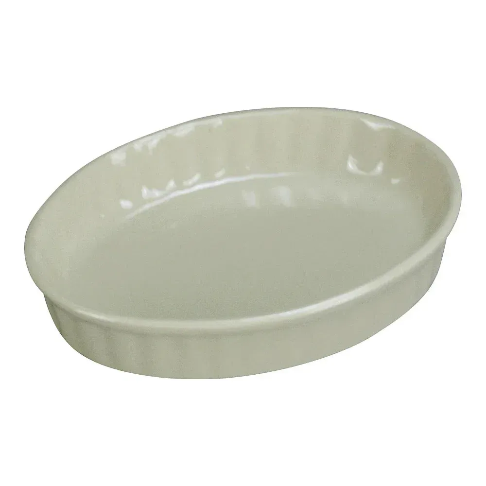 White chinaware creme brulee dish from Yanco China, designed for serving desserts, custards, and baked treats in restaurants and bakeries.