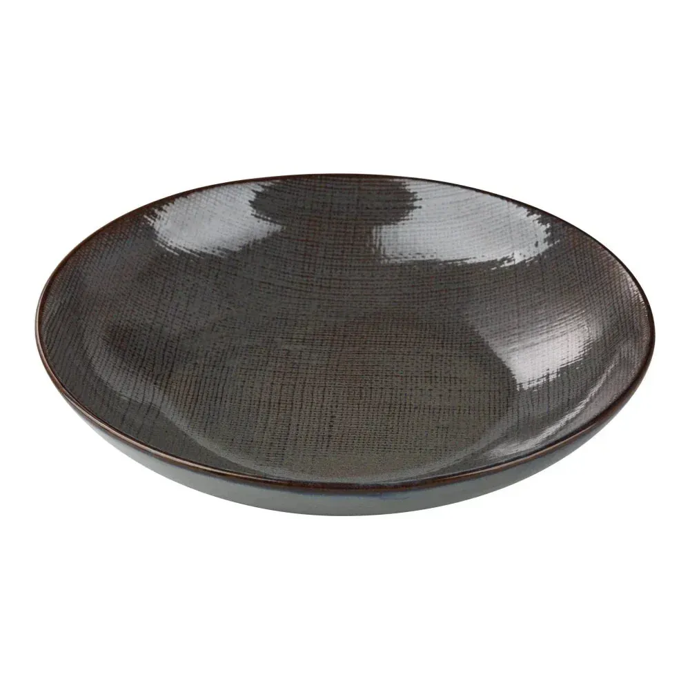Twenty four ounce brown salad and pasta bowl from Yanco China, featuring a shallow design and textured finish for rustic elegance.