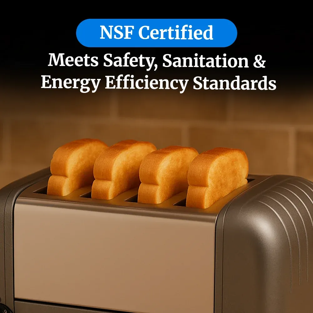 Cadco stainless steel buffet toaster with wide slots and sleek finish ensures even, golden toasting for bread and bagels at breakfast stations.