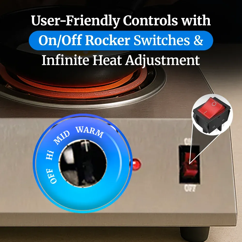 Cadco dual burner hot plate with tubular elements in stainless steel delivers powerful, compact cooking for mobile catering or backup prep stations.