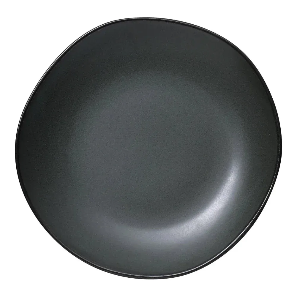 Medium Yanco China chinaware plate with matte glaze and freeform shape, ideal for artistic presentation of entrees, salads, or appetizers.
