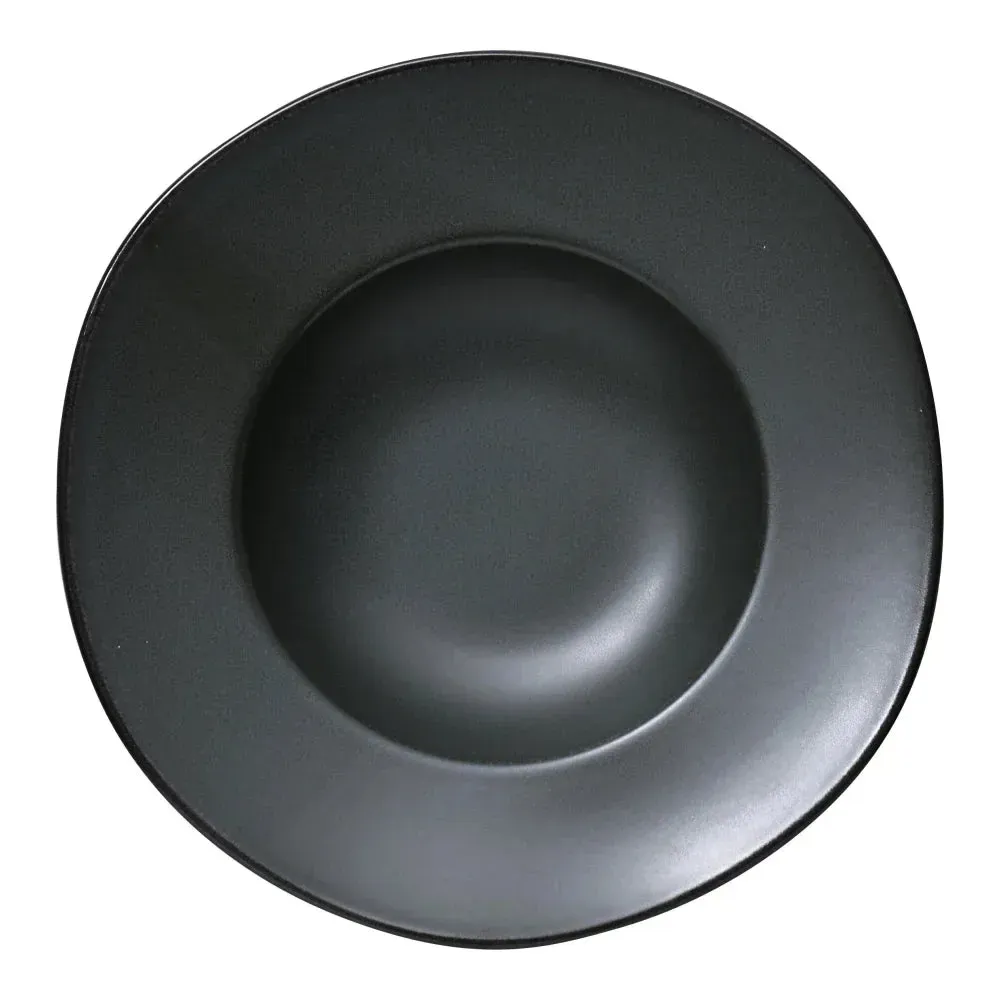 Green chinaware pasta plate by Yanco China, round with matte glaze, durable presentation dish for restaurant buffet and catering.