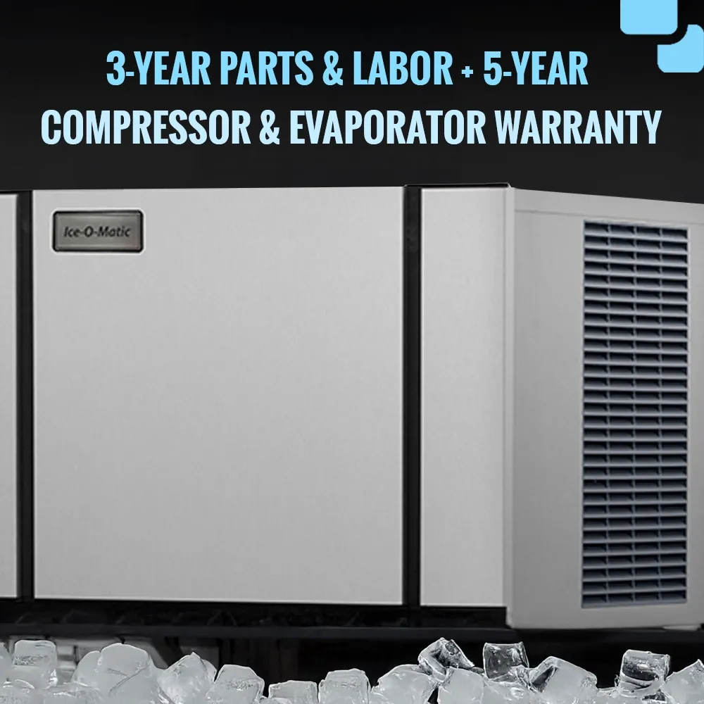 Ice-O-Matic stainless steel air cooled ice machine head without storage bin, delivering consistent ice production for commercial kitchens.