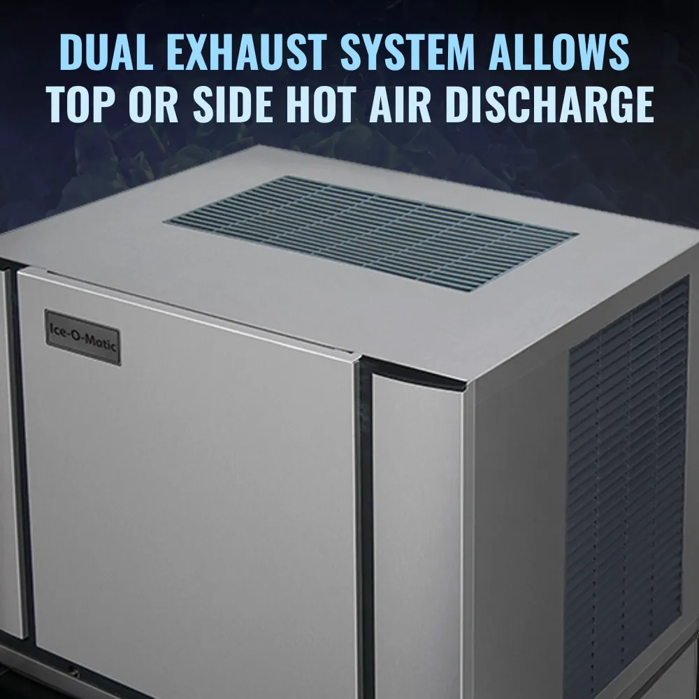 Ice-O-Matic stainless steel remote cooled half dice cube ice machine head without storage bin, ensuring efficient ice output in professional use.