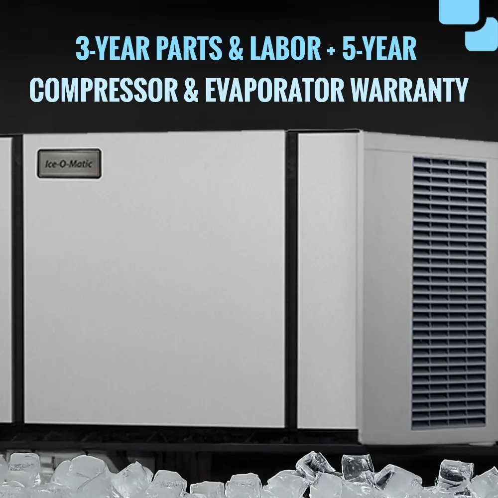 Ice-O-Matic stainless steel remote cooled half dice cube ice machine head without storage bin, ensuring efficient ice output in professional use.