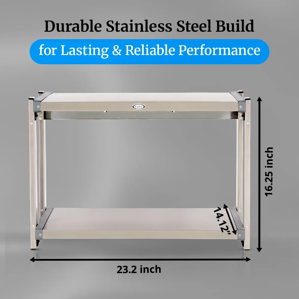 Cadco two-level electric countertop warming shelf in stainless steel for buffet or catering and thermostat-controlled for food display.