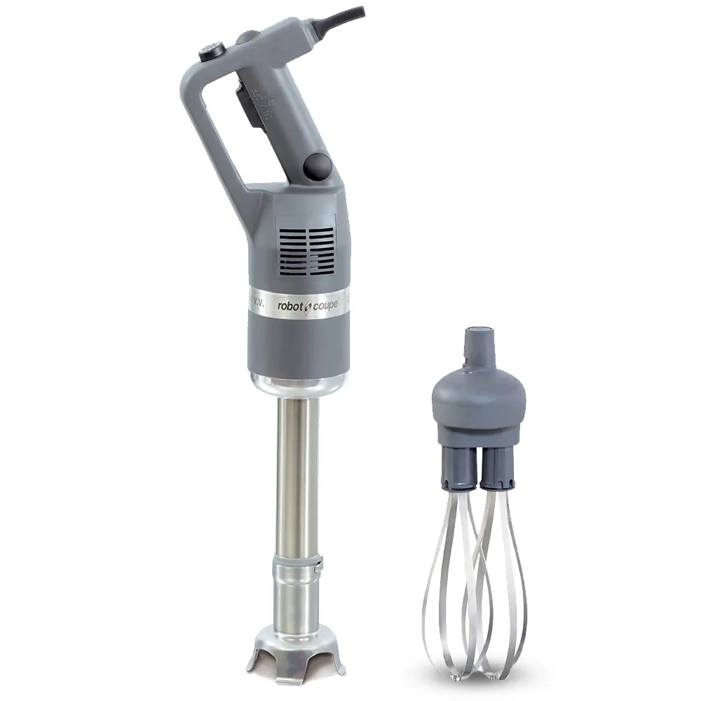Robot Coupe combi compact immersion blender with whisk for light duty blending, whisking, and mixing in tight professional kitchen spaces.
