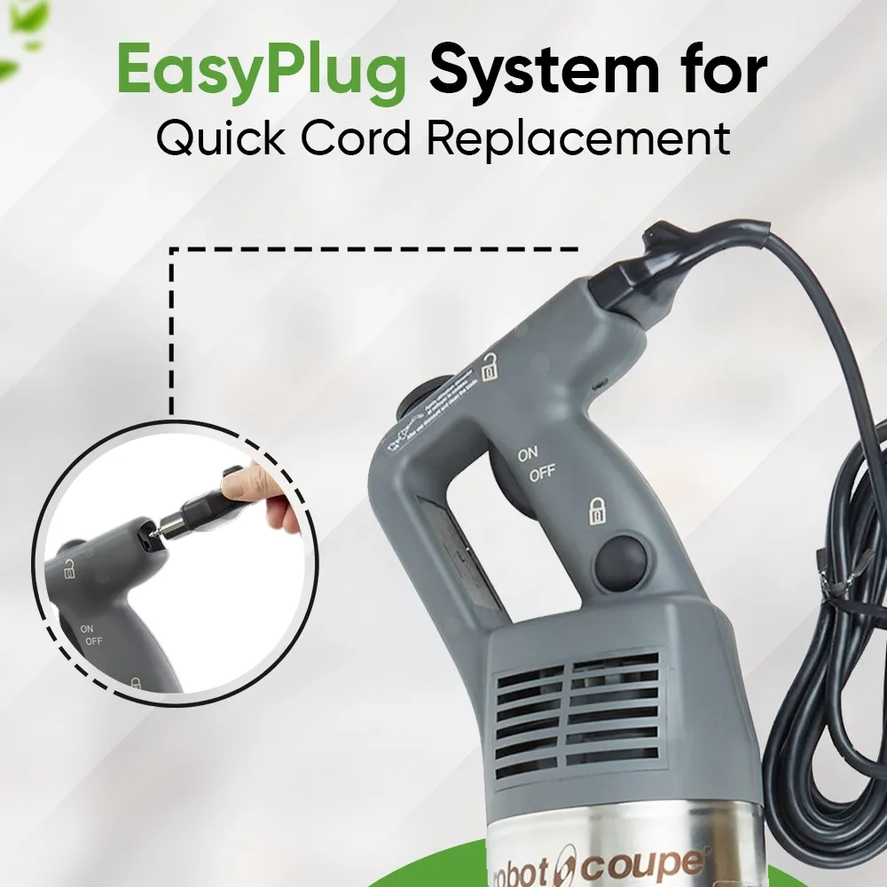 Robot Coupe combi compact immersion blender with whisk for light duty blending, whisking, and mixing in tight professional kitchen spaces.