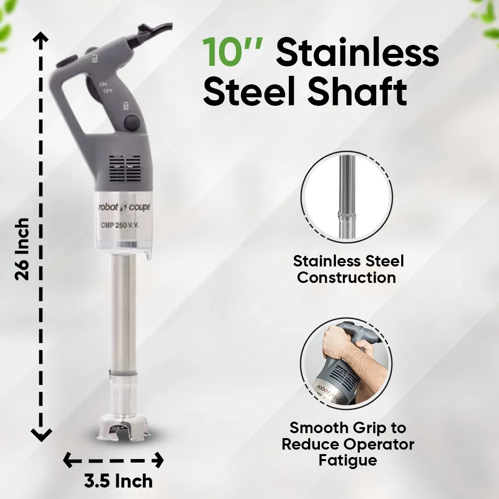 Robot Coupe variable speed compact blender for precise blending of sauces, dressings, and emulsions in small commercial kitchen setups.