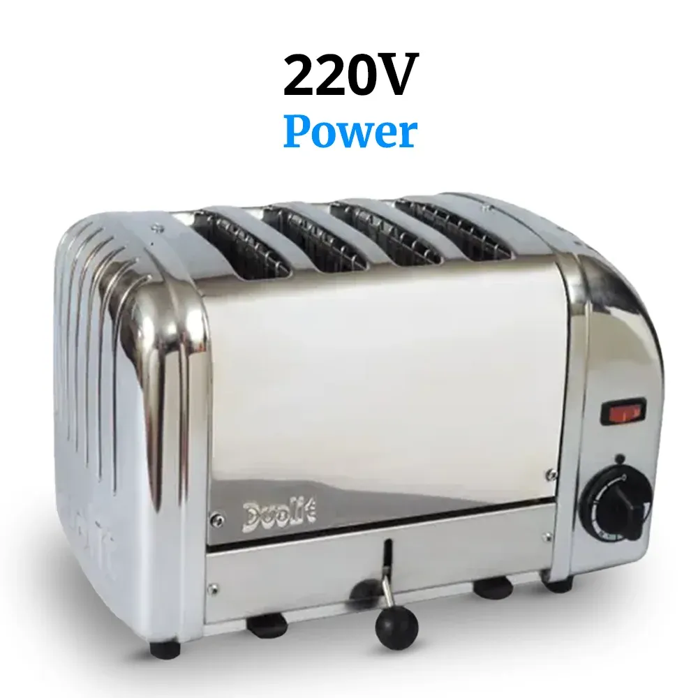Cadco four-slice metallic toaster for commercial use with compact stainless body, modern finish, high-speed slots, ideal for buffet and catering.